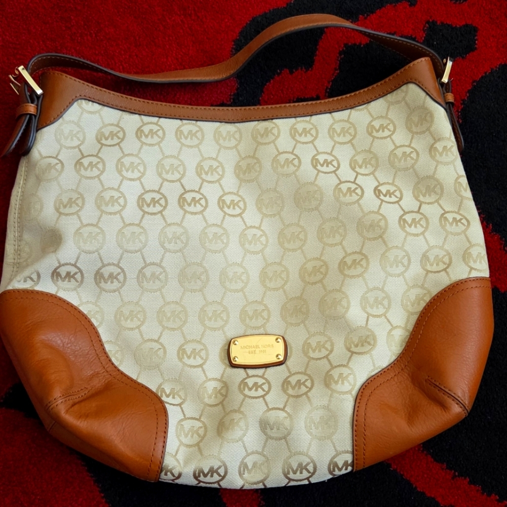 Michael Kors Tan and Cream Hobo Bag
